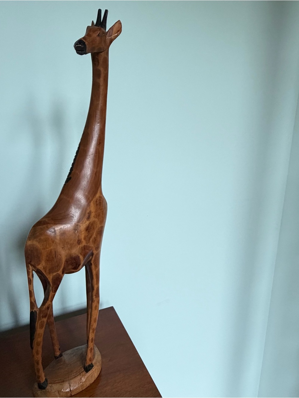 Handcarved Wooden Giraffe Sculpture - Brown